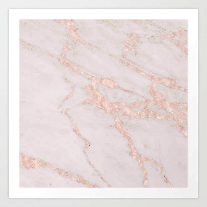 Blush Pink And Glitter Marble Collection Art Print