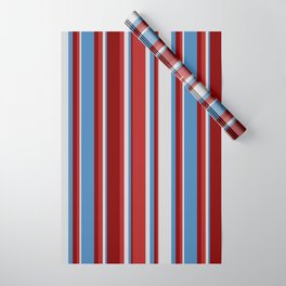 [ Thumbnail: Blue, Light Gray, Red, and Maroon Colored Pattern of Stripes Wrapping Paper ]