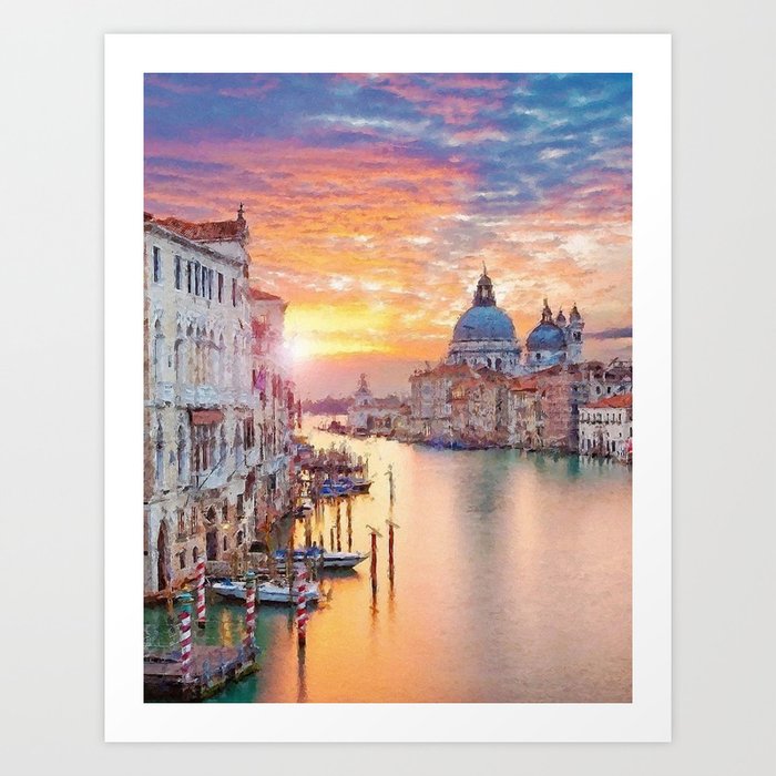 Venice, Italy Grand Canal Sunset landscape painting Art Print