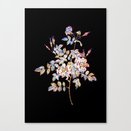 Floral Pink Rosebush Bloom Mosaic on Black Canvas Print