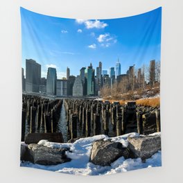 New York City Manhattan skyline during winter Wall Tapestry