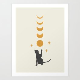 Cat and Moon 2 Art Print