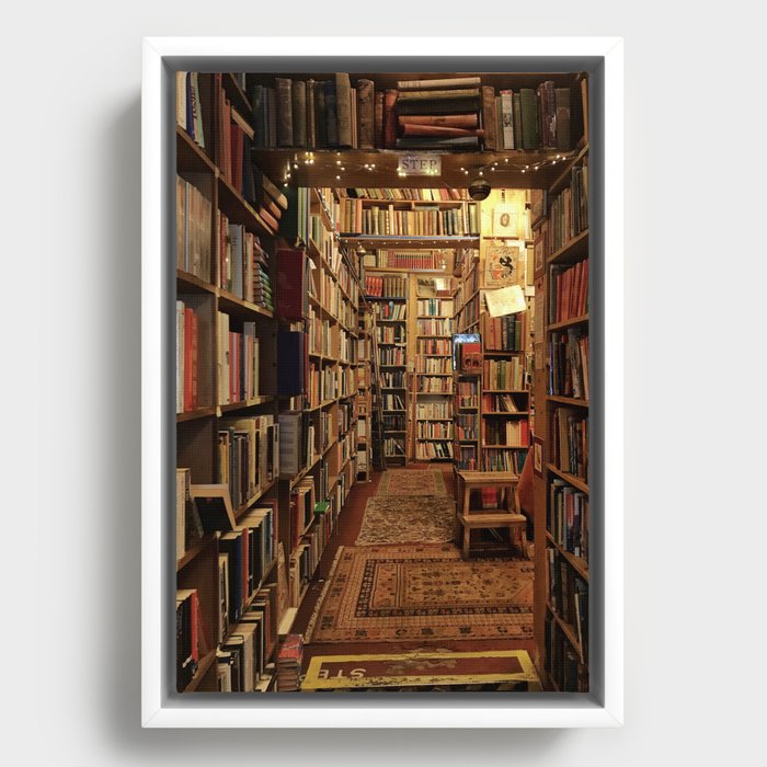 Warm & cozy bookshop in Scotland Framed Canvas