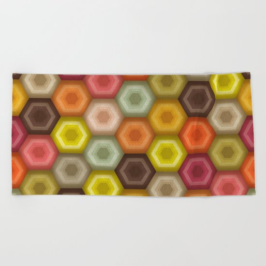 crochet honeycomb retro Beach Towel