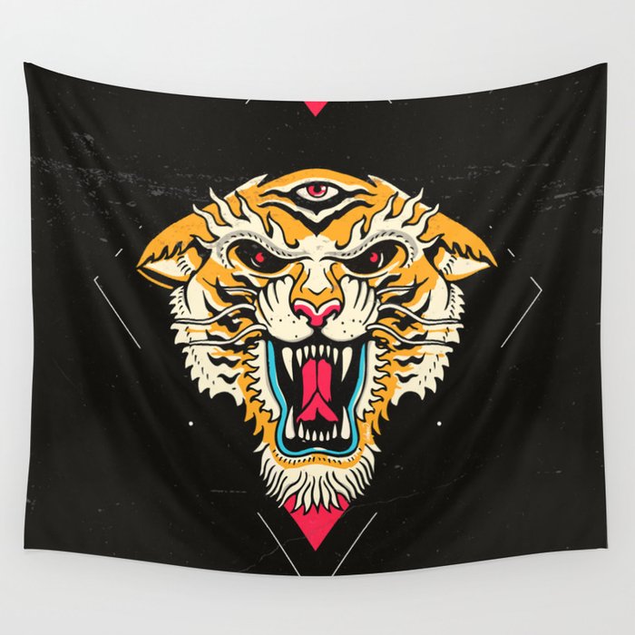 Tiger 3 Eyes Wall Tapestry