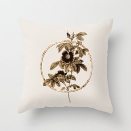 Gold Ring Blooming Single May Rose Glitter Botanical Illustration Throw Pillow