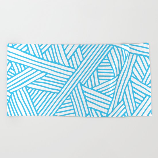Abstract Teal & white Lines and Triangles Pattern-Mix and Match with Simplicity of Life Beach Towel