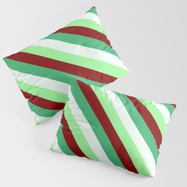 [ Thumbnail: Green, Maroon, Sea Green, and Mint Cream Colored Stripes Pattern Pillow Sham ]