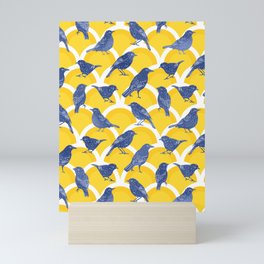 2206 schindel birds yellow blue Mini Art Print