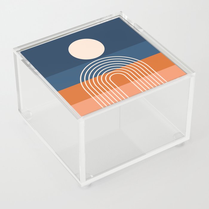 Geometric Rainbow Sun Abstract 9 in Navy Blue Orange Acrylic Box