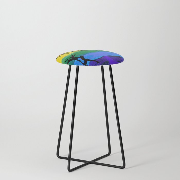Swan lake - ballet dancer figures in rainbow colors background Counter Stool