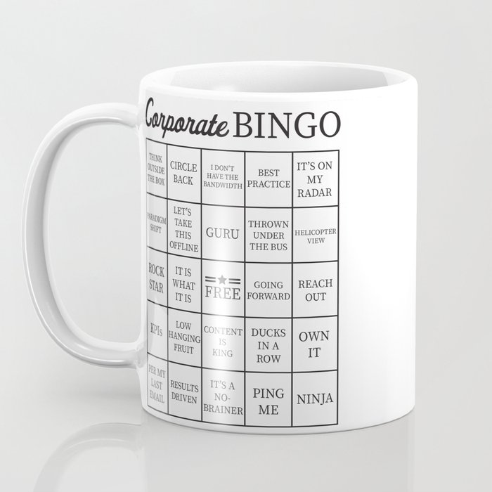 corporate jargon buzzword bingo card coffee mug by corporate jargon bingo