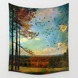 Looking West from Wickham Park in Autumn Wall Tapestry | Photo, Digitalart, Earthy, Vintage, Connecticut, Colors, Rustic, Landscape, Brown, Photo Manipulation 