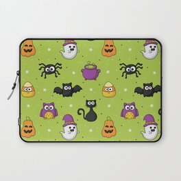 Halloween Seamless Pattern with Funny Spooky on Green Background Laptop Sleeve