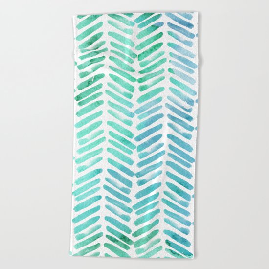 Handpainted Chevron pattern - light green and aqua - stripes #Society6 Beach Towel