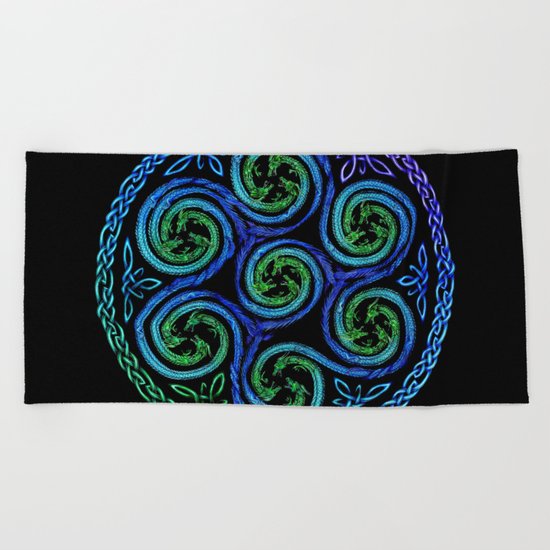 Dragon Seven Spirals Mandala Beach Towel