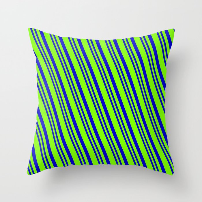 Chartreuse & Blue Colored Lined Pattern Throw Pillow