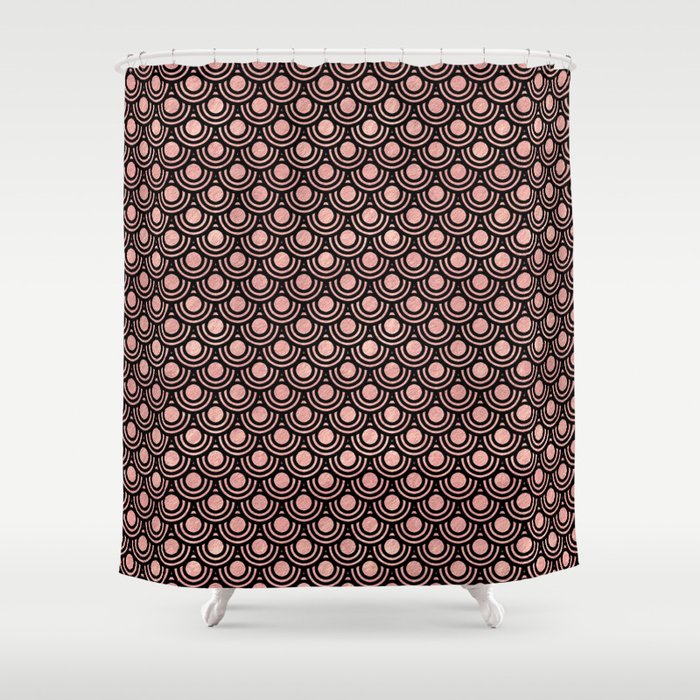 Mermaid Scales In Warm Rose Gold On Black Shower Curtain By Mermaid Scales In Warm Rose Gold On Black Shower Curtain