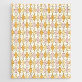 Harlequin Diamond Argyle Spring Pattern - Pink orange yellow white hand drawn Jigsaw Puzzle