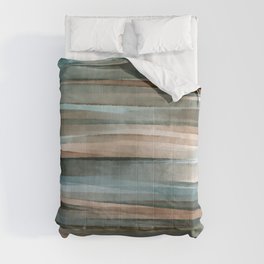 Soft Harbor blue, Teal green & Coca mocha warm brown _ abstract watercolor  waves Comforter
