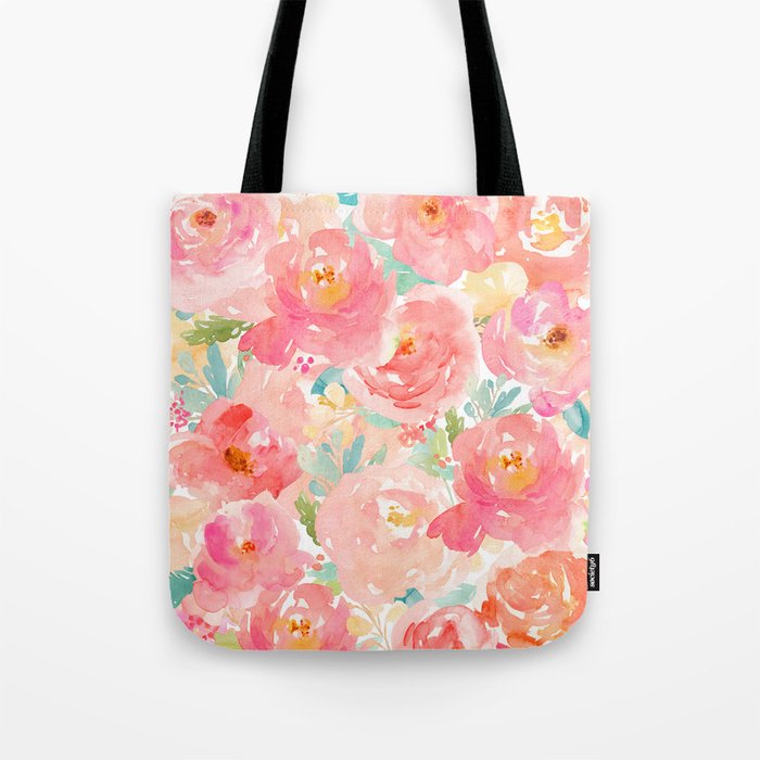 Preppy Pink Peonies Tote Bag