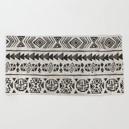 Boho Tribal Black & Cream, Geometric Print, Ink Tribal Decor Beach Towel