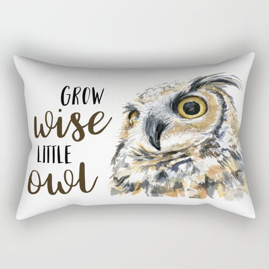 Grow Wise Little Owl Nursery Animals Art Great Horned Owl Rectangular Pillow