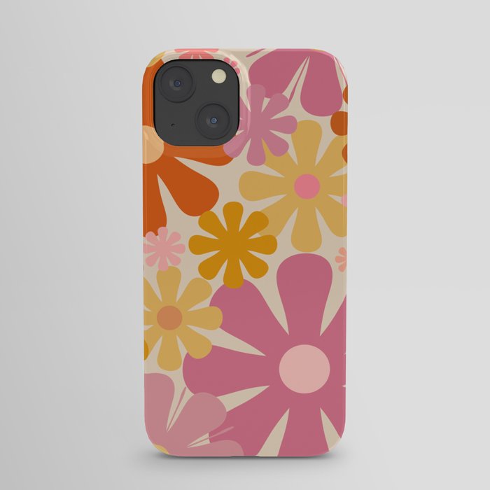Retro 60s 70s Flowers Thulian Pink Orange Cream Pattern iPhone Case
