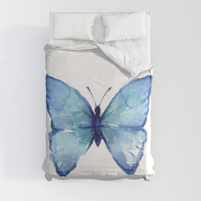Blue Butterfly Watercolor Comforter