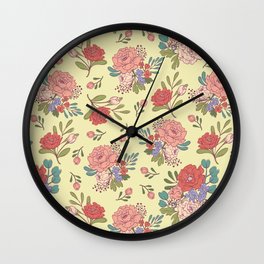 Vintage Florals - Yellow Wall Clock