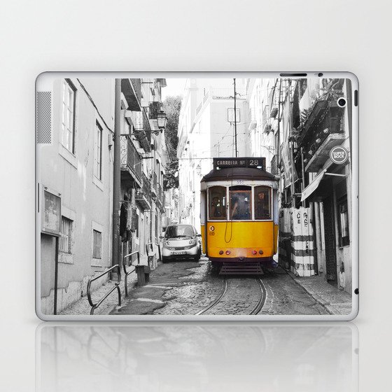 Yellow Tram in Lisbon Portugal | Travel Photography in Selective Color Laptop & iPad Skin