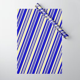 [ Thumbnail: Pale Goldenrod & Blue Colored Lines/Stripes Pattern Wrapping Paper ]