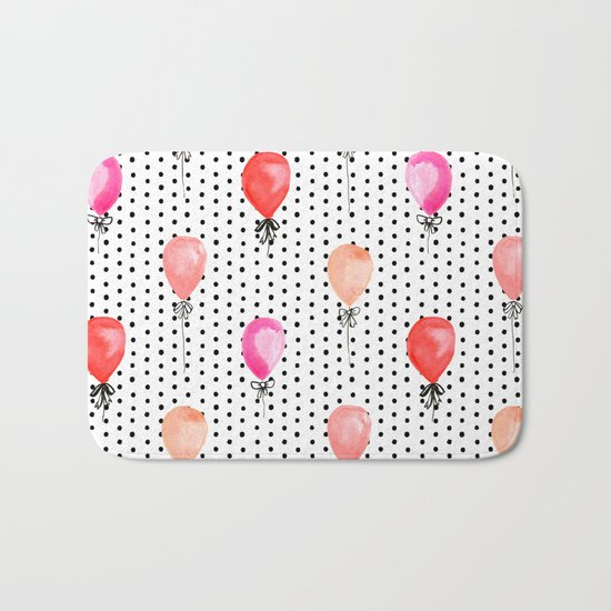 Balloons painted in watercolor on polka dots pattern minimal valentines love gifts Bath Mat