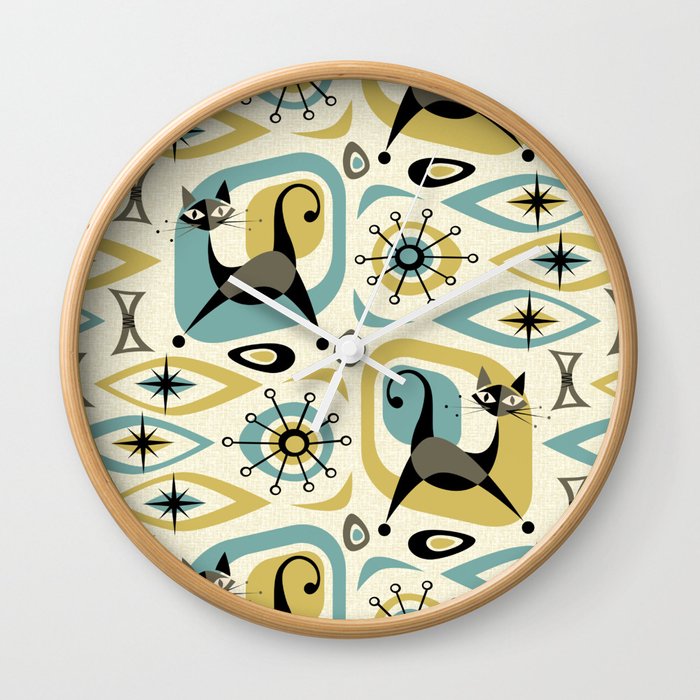 Mid Century Cat Abstract - Gld/Blu ©studioxtine Wall Clock