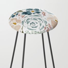 Blue Hydrangeas, Anemones, and Ranunculuses Loose Florals Watercolor Painting Counter Stool