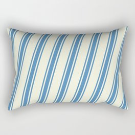 [ Thumbnail: Beige and Blue Colored Pattern of Stripes Rectangular Pillow ]