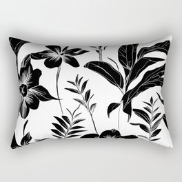 Black & White Tropical Flower Art Pattern Print Rectangular Pillow