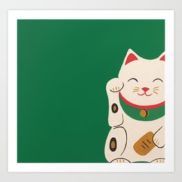 Green Lucky Cat Maneki Neko Kunstdrucke | Talisman, Asian, Manekineko, Illustration, Acrylic, Painting, Goodluck, Cat, Goodfortune, Streetart 