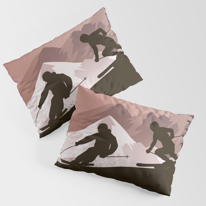 Winter Sport • Best Skiing Design Ever • Brown Background Pillow Sham