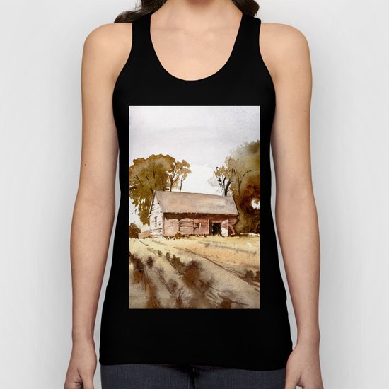 Lonely house on a hillfarm Unisex Tank Top