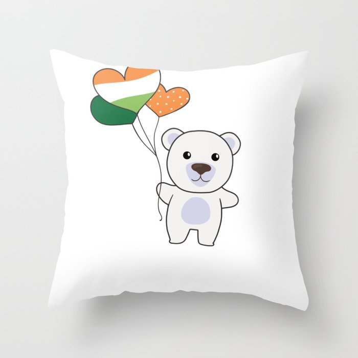 Polar Bear With Ireland Balloons Cute Animals Throw Pillow