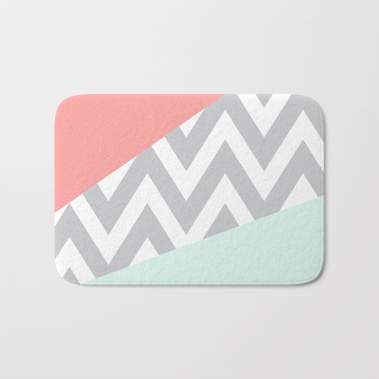 Original Mint & Coral Chevron Block Bath Mat