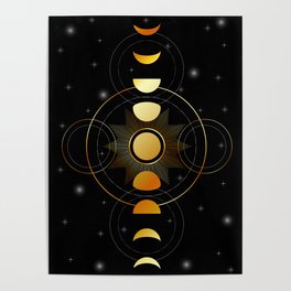 Celestial Moon phases stars and galaxy in gold Poster