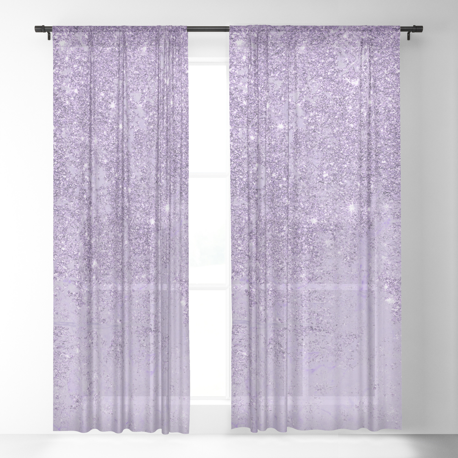 Modern Elegant Lavender Lilac Glitter Marble Sheer Curtain By