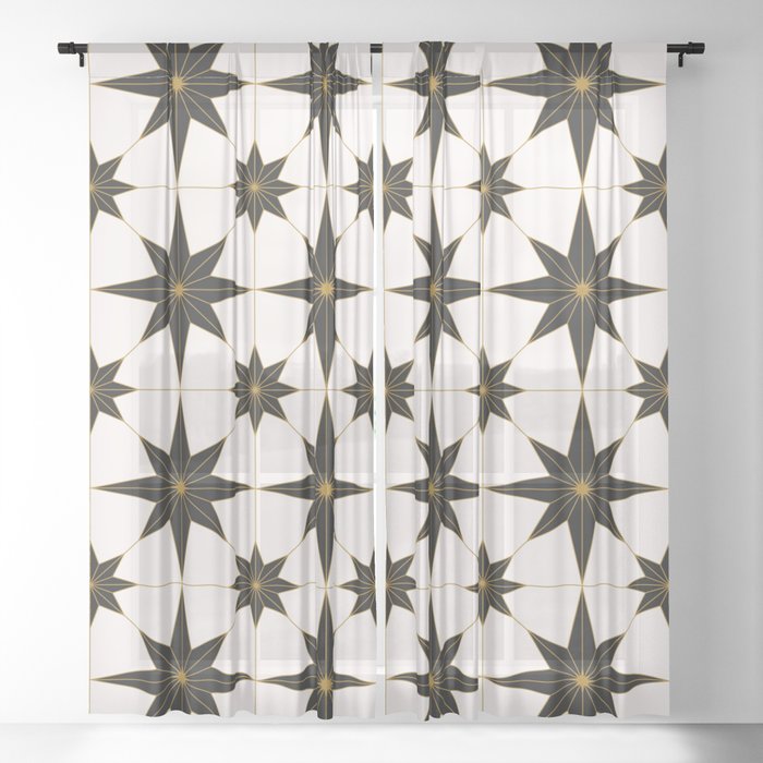 Stars tile pattern. Geometric ornament. Digital Illustration Background. Sheer Curtain