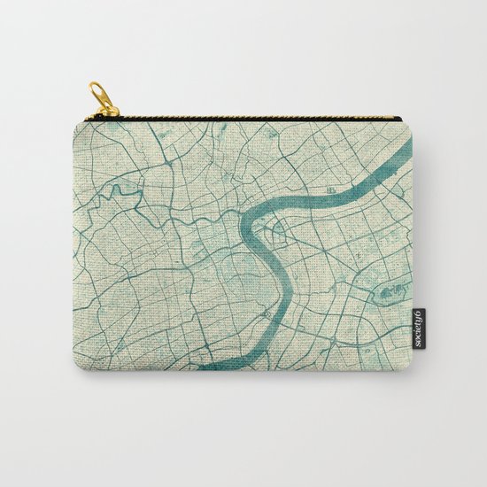 Shanghai Map Blue Vintage Carry-All Pouch