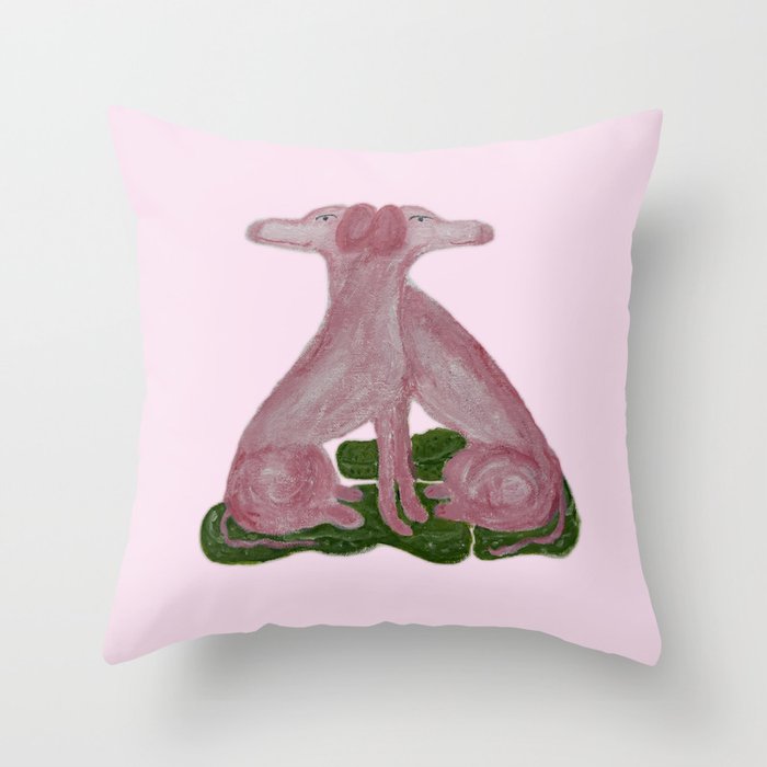 Green Pink Staffordshire Dogs 2 Throw Pillow