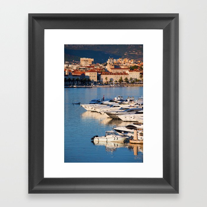Split City Skyline And Yachts On The Adriatic Sea Framed Art Print