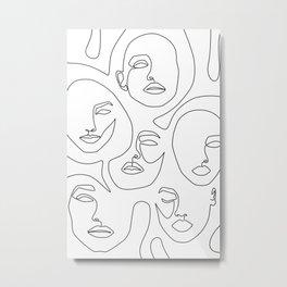Her and Her Metal Print | Illustration, Black And White, Minimal, Graphicdesign, Explicitdesign, Face Skech, Beauty, Curated, Abstract Faces, Line Drawing 
