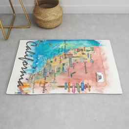 California Illustrated Map with Tourist Highlights and Roads 2nd Edition Rug